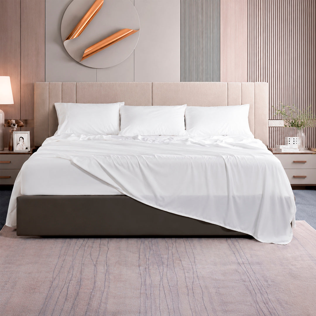 Juego De Sábanas King Size Algodón Y Poliéster + Fundas Blanco Liso
