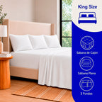 Juego De Sábanas King Size Algodón Y Poliéster + Fundas Blanco Liso