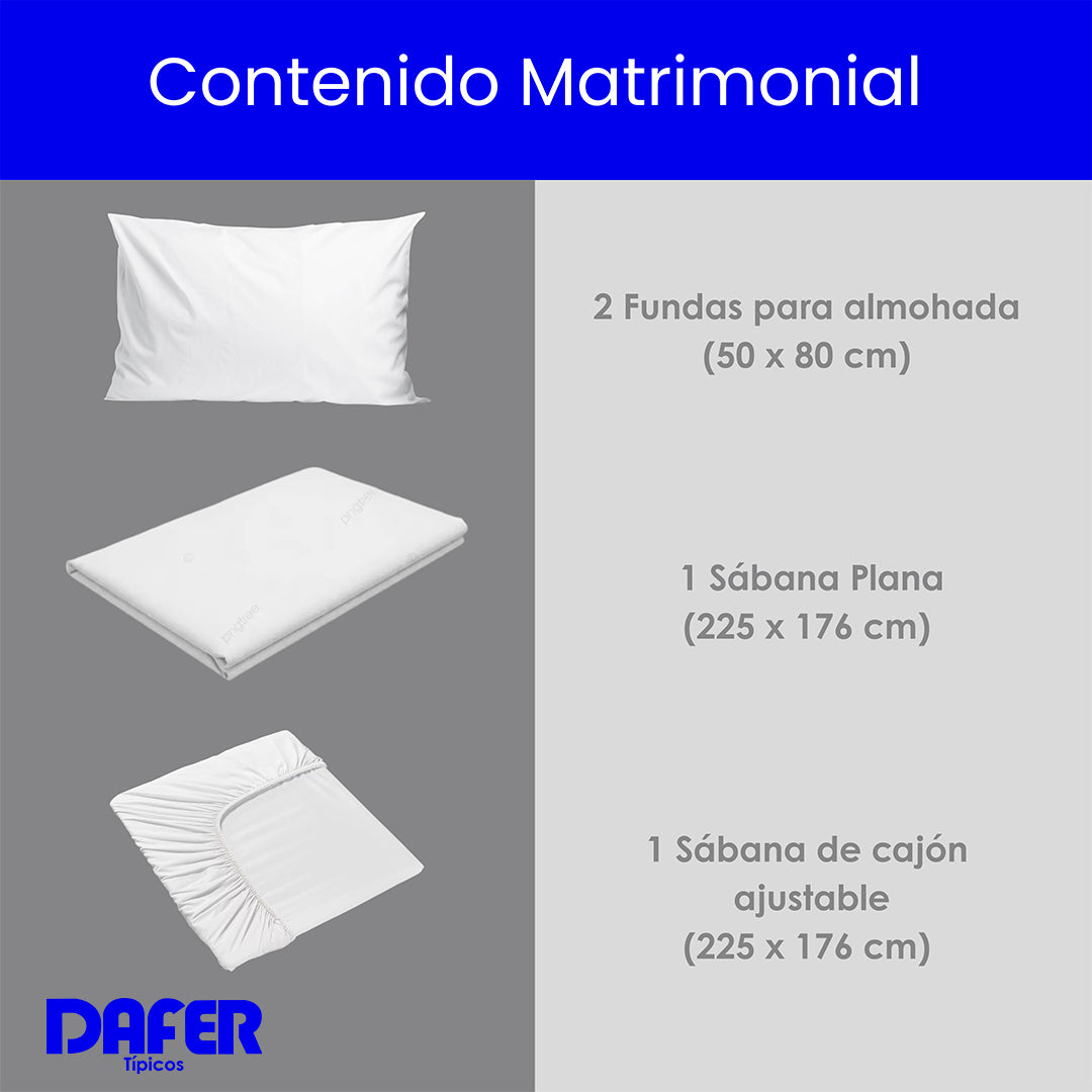Juego De Sábanas Matrimonial Algodón Y Poliéster + Fundas Blanco Liso