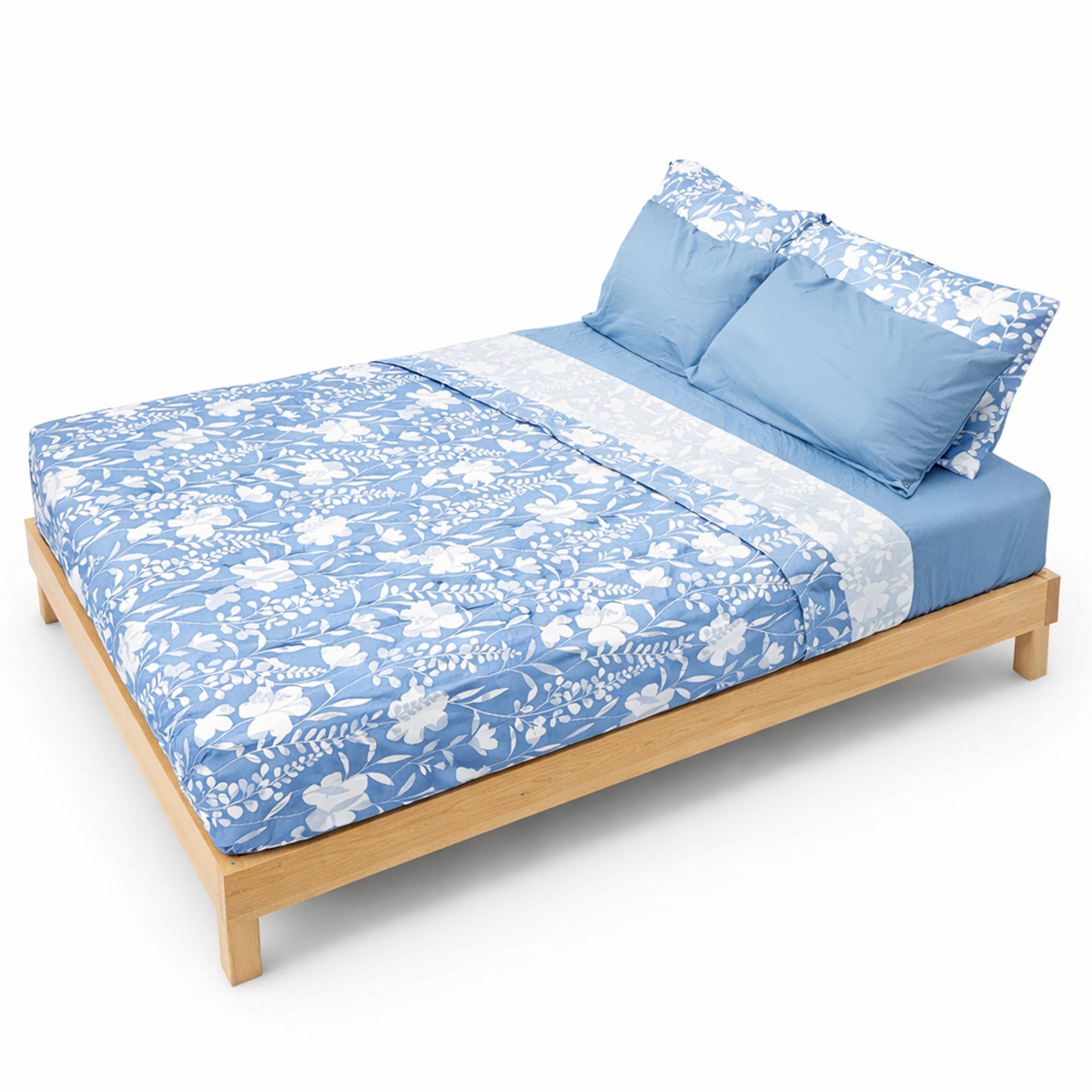 Juego De Sabanas King Size 6pz Tacto Bamboo Flores Azul