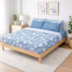 Juego De Sabanas King Size 6pz Tacto Bamboo Flores Azul