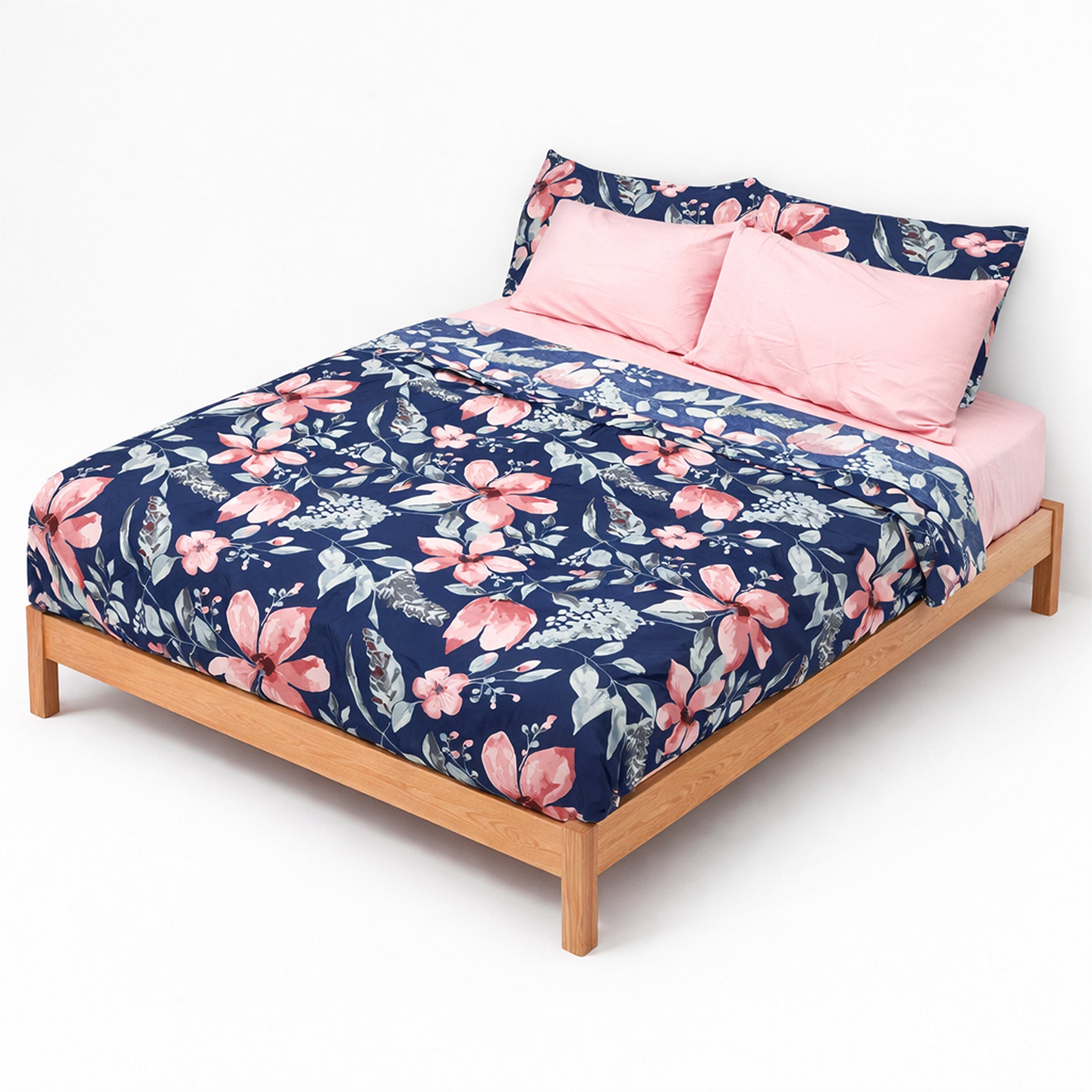 Juego De Sabanas King Size 6pz Tacto Bamboo Flores Rosas