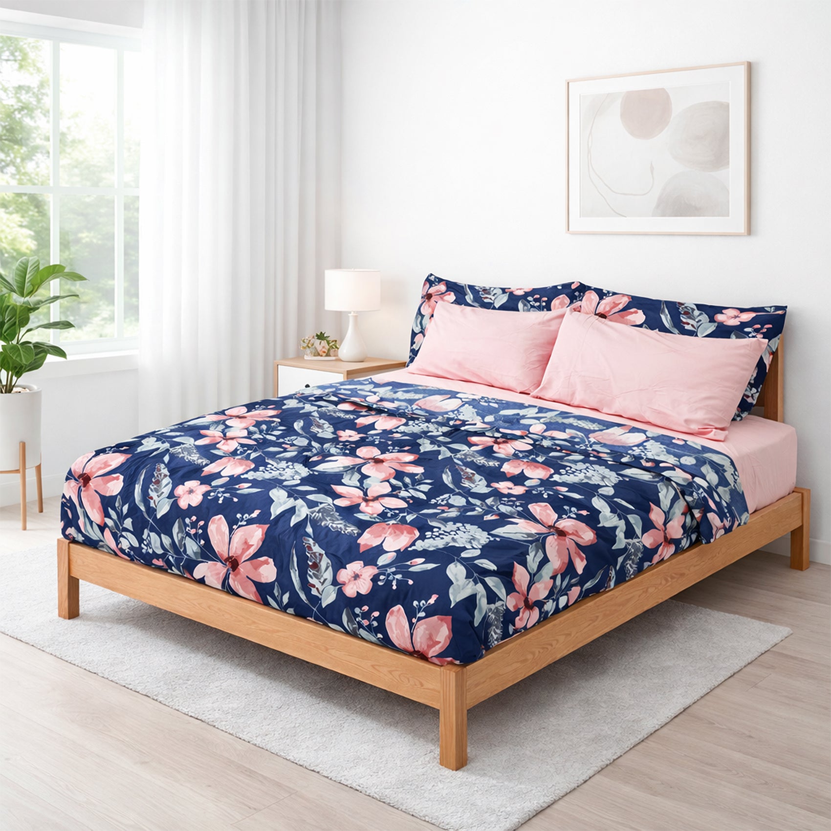 Juego De Sabanas King Size 6pz Tacto Bamboo Flores Rosas One Million®