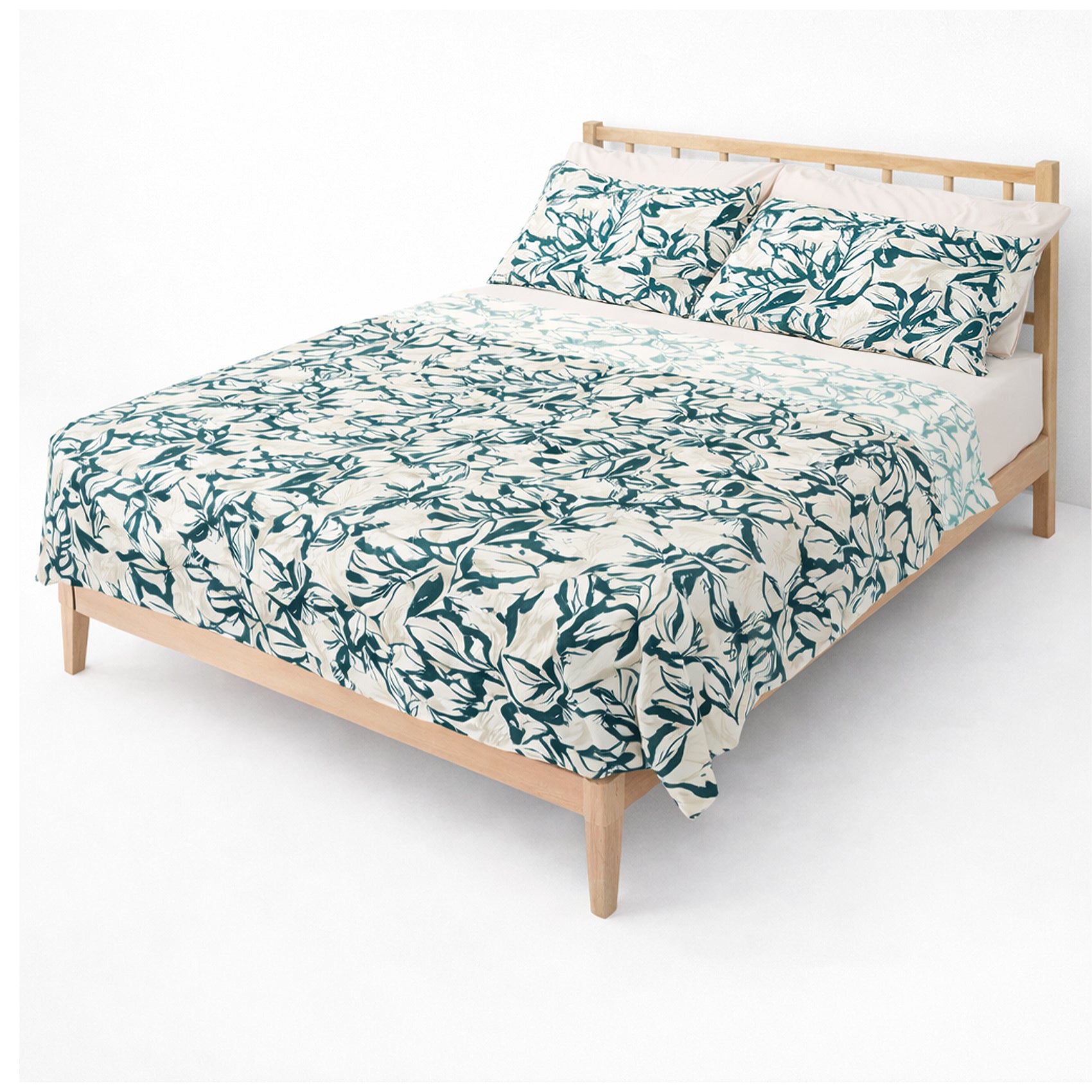 Juego De Sabanas King Size 6pz Tacto Bamboo Flores Verdes