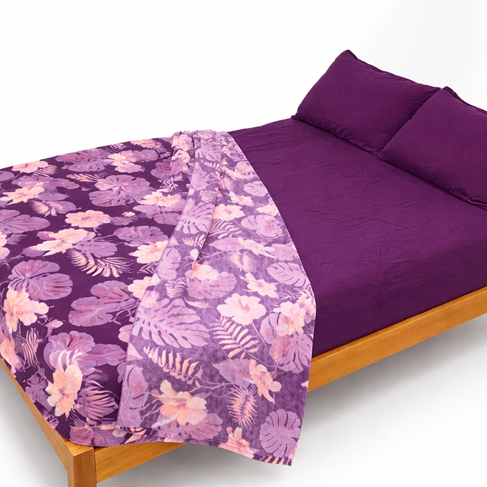 Juego De Sabanas King Size 6pz Tacto Bamboo Hojas Morado One Million®