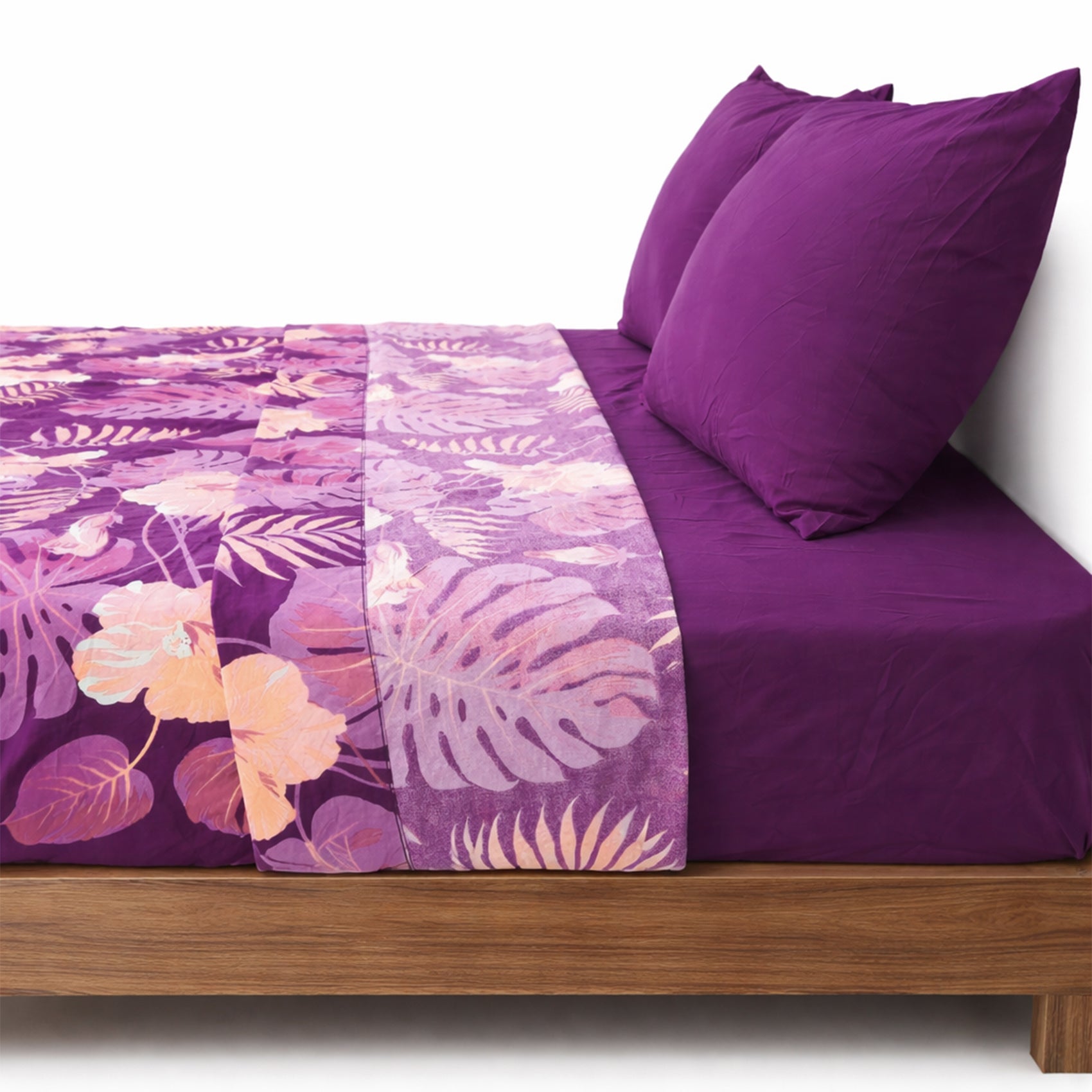 Juego De Sabanas King Size 6pz Tacto Bamboo Hojas Morado One Million®