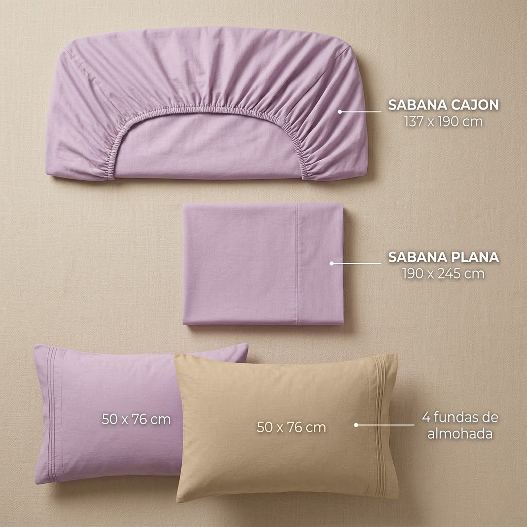 Juego De Sabanas Matrimonial 6pz Tacto Algodón Ultra Suave Lila