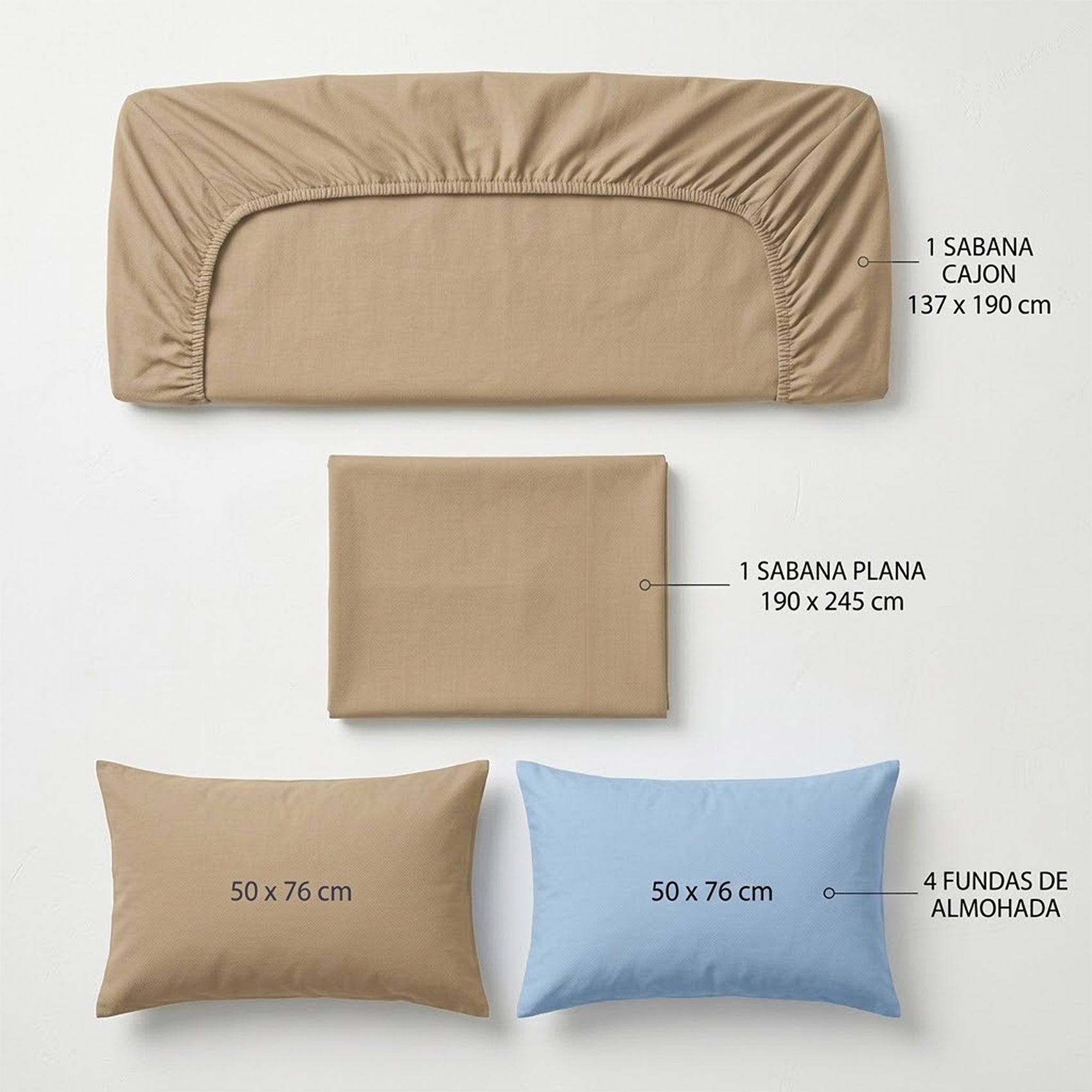 Juego De Sabanas Matrimonial 6pz Tacto Algodón Ultra Suave Marron Claro