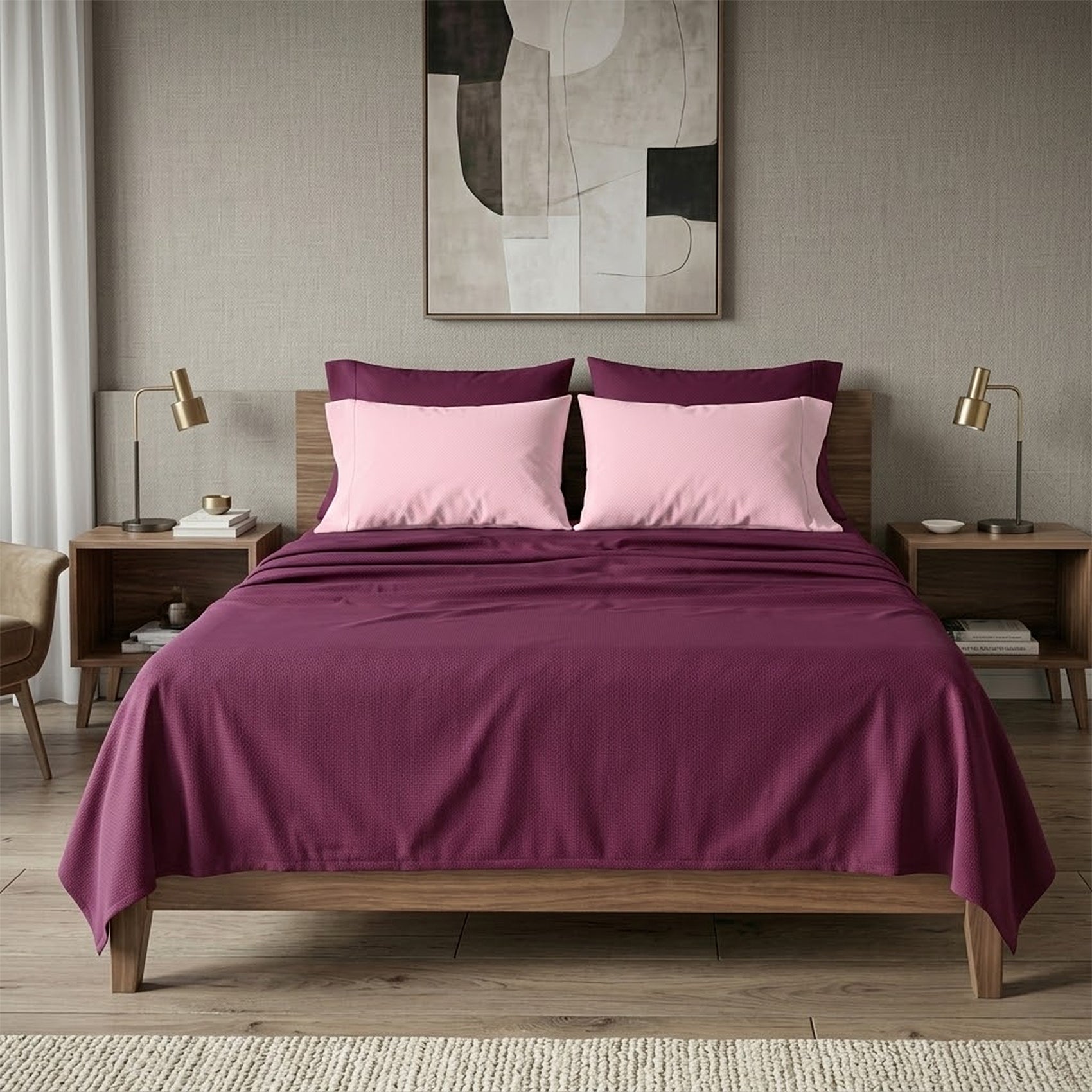 Juego De Sabanas Matrimonial 6pz Tacto Algodón Ultra Suave Morado