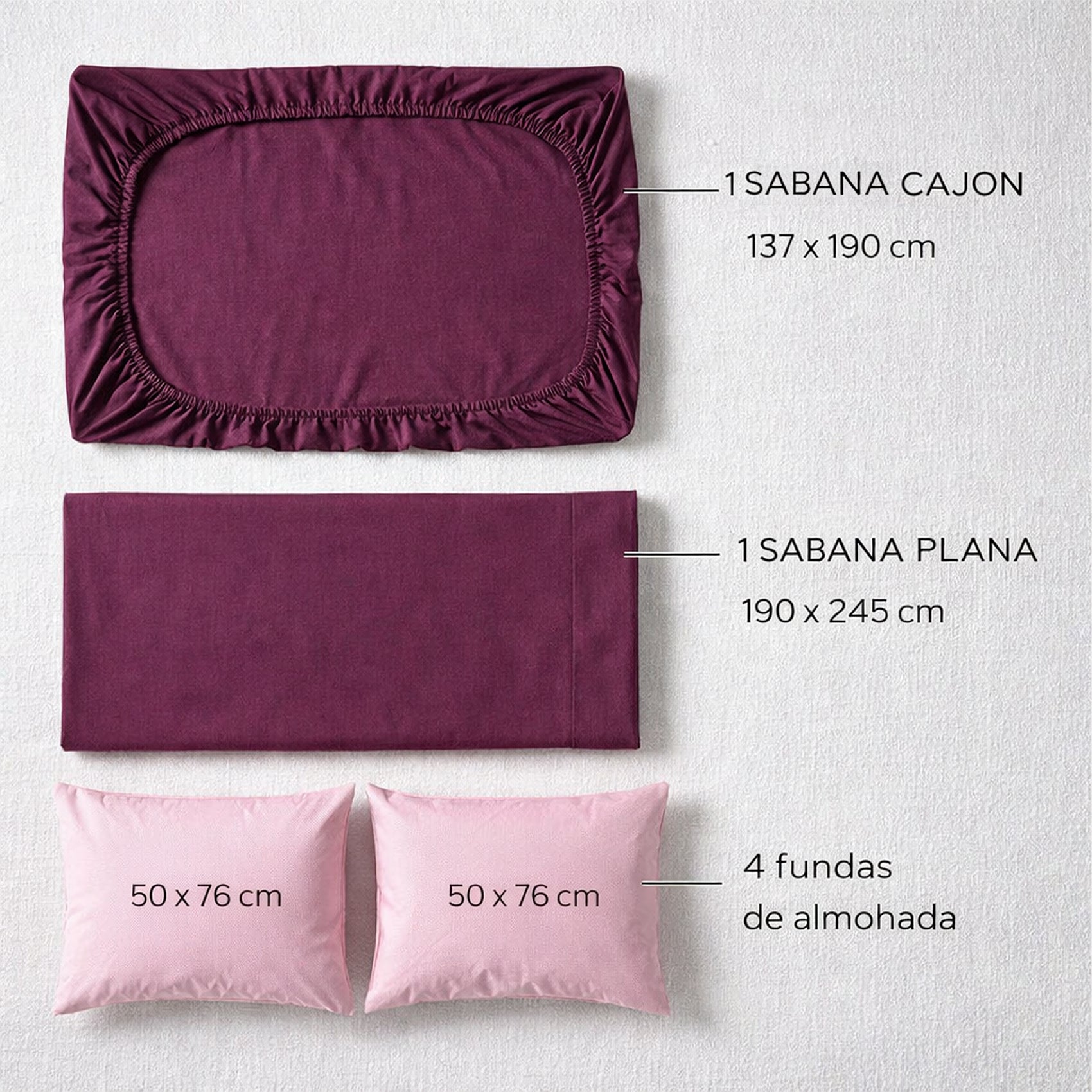 Juego De Sabanas Matrimonial 6pz Tacto Algodón Ultra Suave Morado