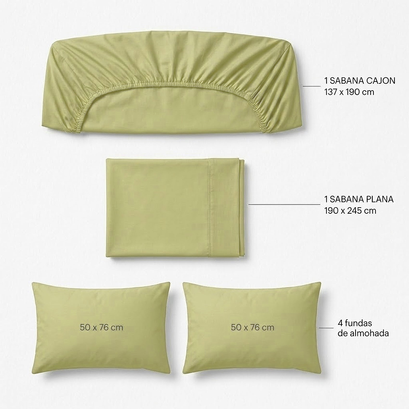 Juego De Sabanas Matrimonial 6pz Tacto Algodón Ultra Suave Verde Claro