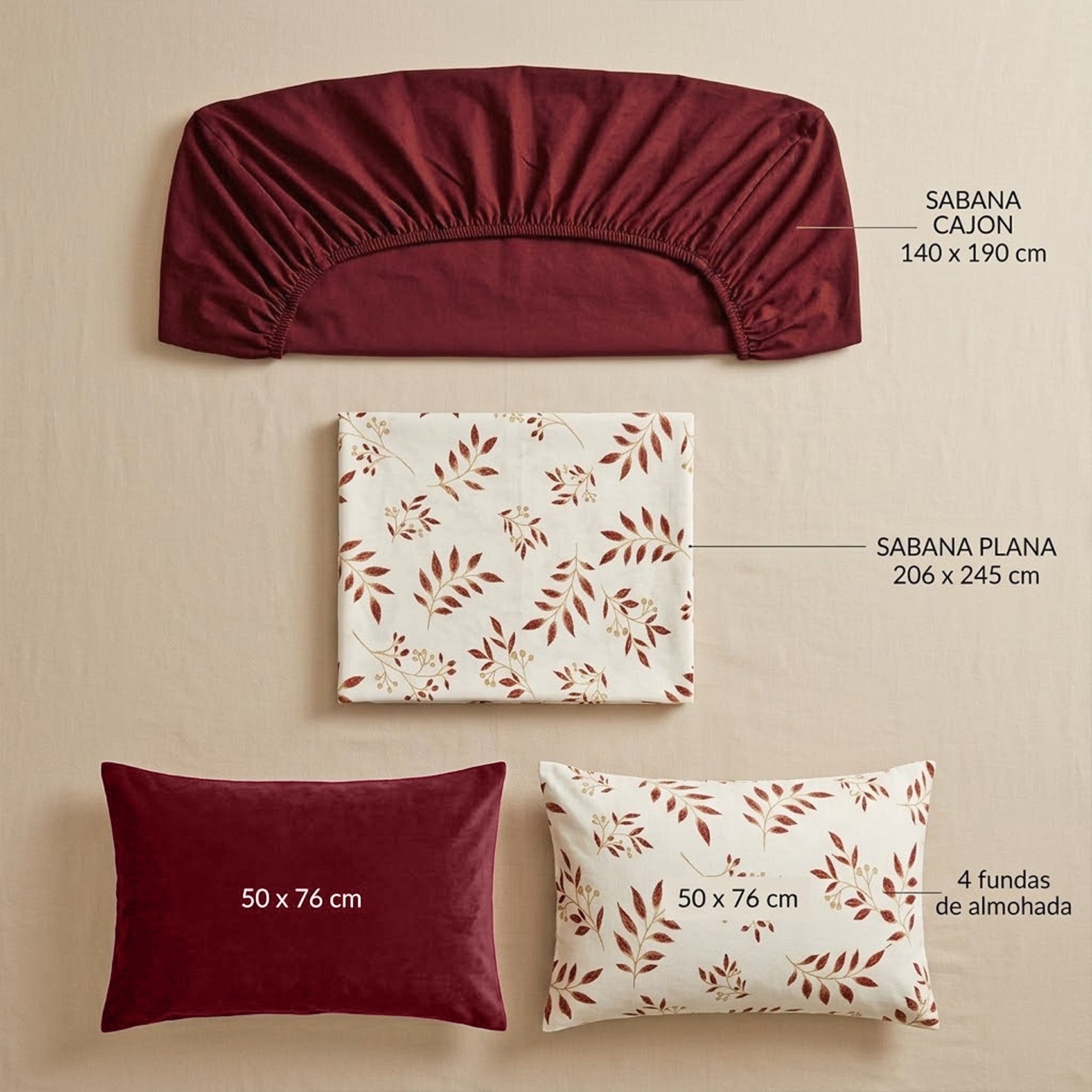 Juego De Sabanas Matrimonial 6pz Tacto Algodón Ultra Suave Bordo Hojas