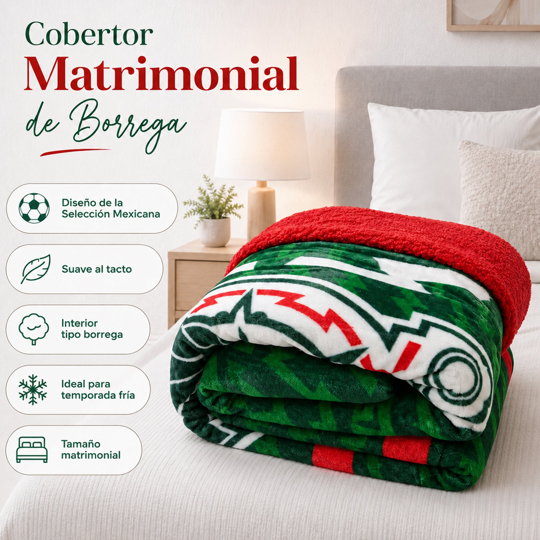 Cobertor Edredón De Borrega Matrimonial Providencia® Selección Mexicana