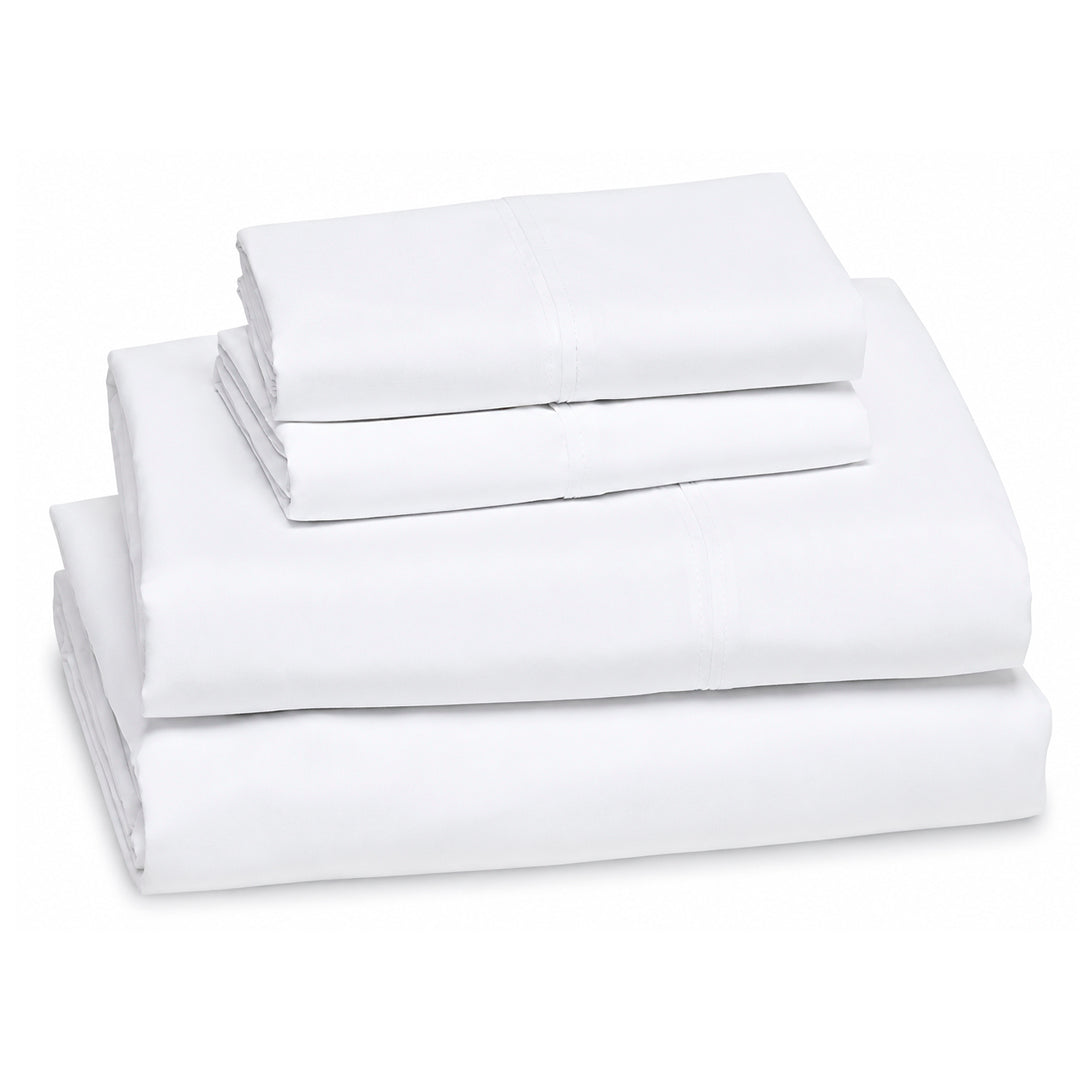 Juego De Sábanas Matrimonial Algodón Y Poliéster + Fundas Blanco Liso