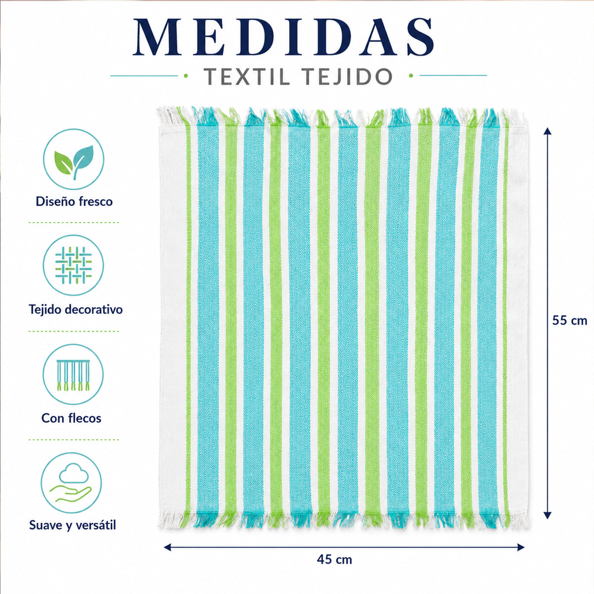 Servilleta De Cocina Multiusos Tejida 45 X 55cm Verde / Rayas