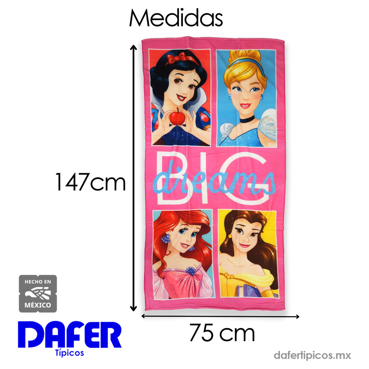 Toalla De Medio Baño 75x150 Cm Microfibra Providencia® Princesas
