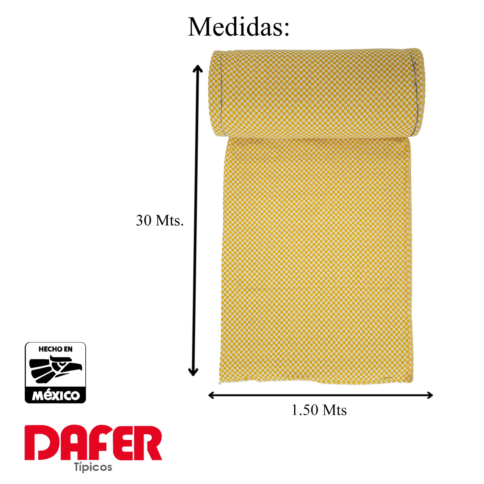 Rollo De Tela Domino 50% Algodón 30mx1.5m Marca Dafer® Amarillo