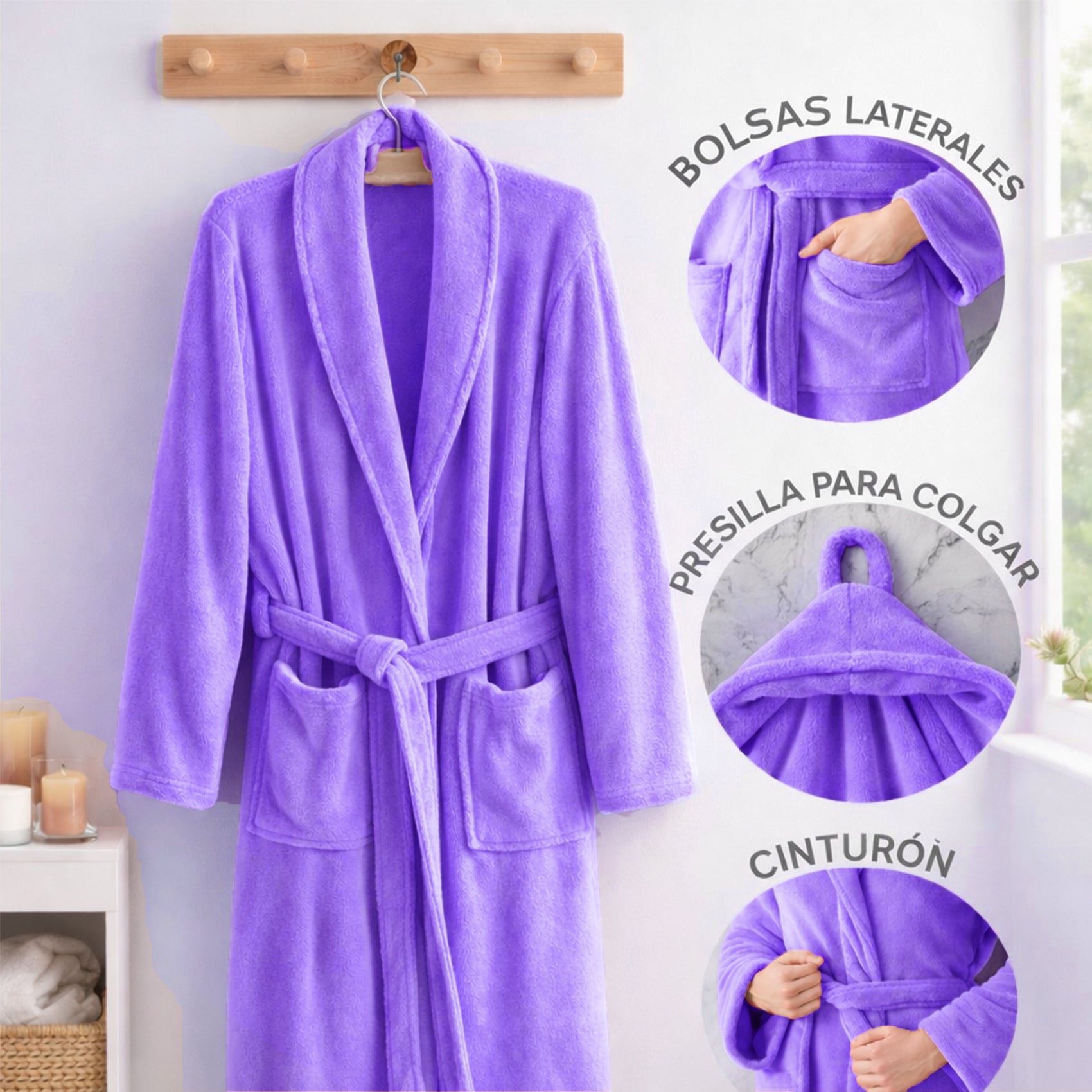 Bata De Baño Unisex Absorbente Unitalla Tela Suave Ligera