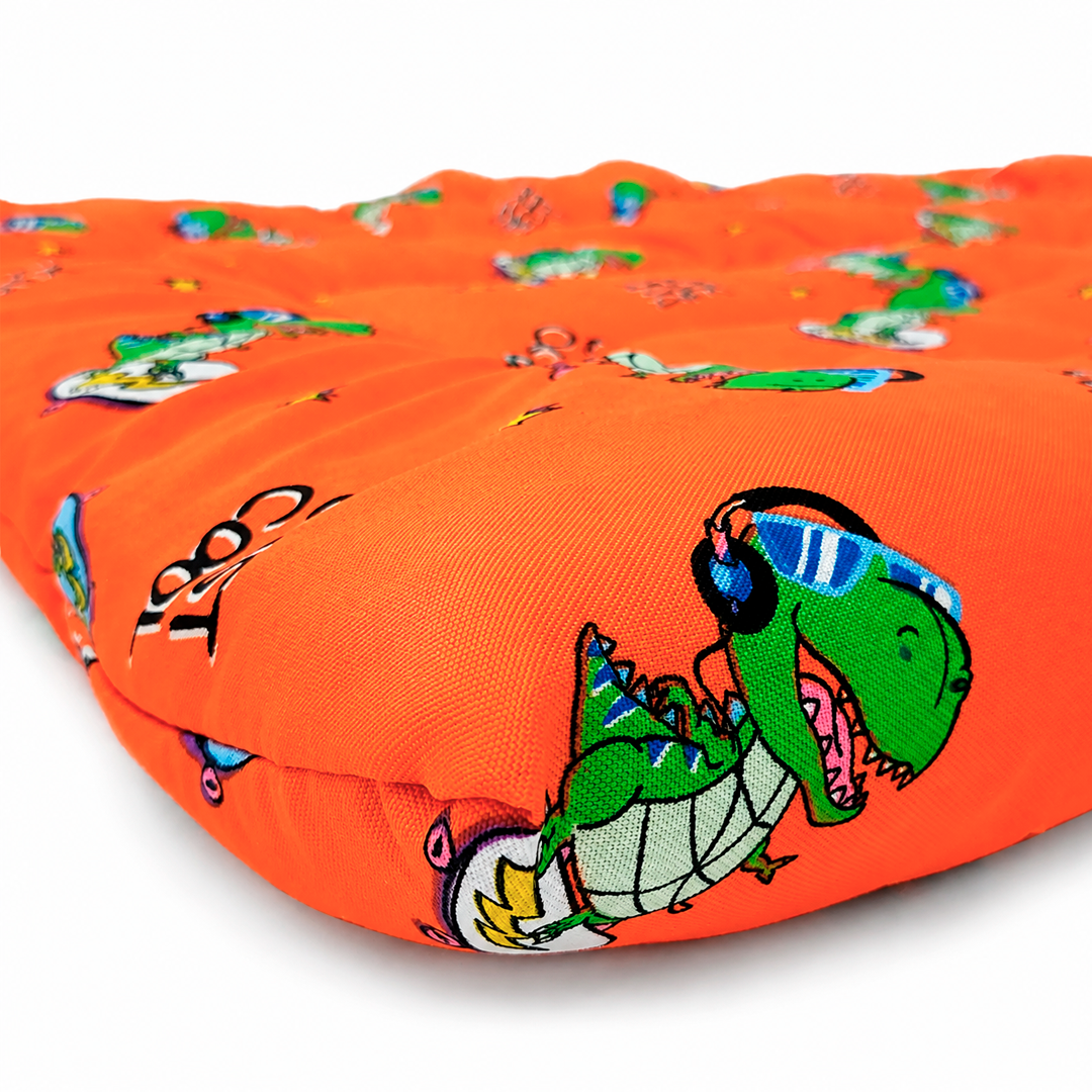 Tapete Estampado Y Acolchado Transportadora Para Mascota Dinosaurios Naranja