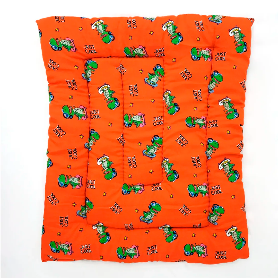 Tapete Estampado Y Acolchado Transportadora Para Mascota Dinosaurios Naranja