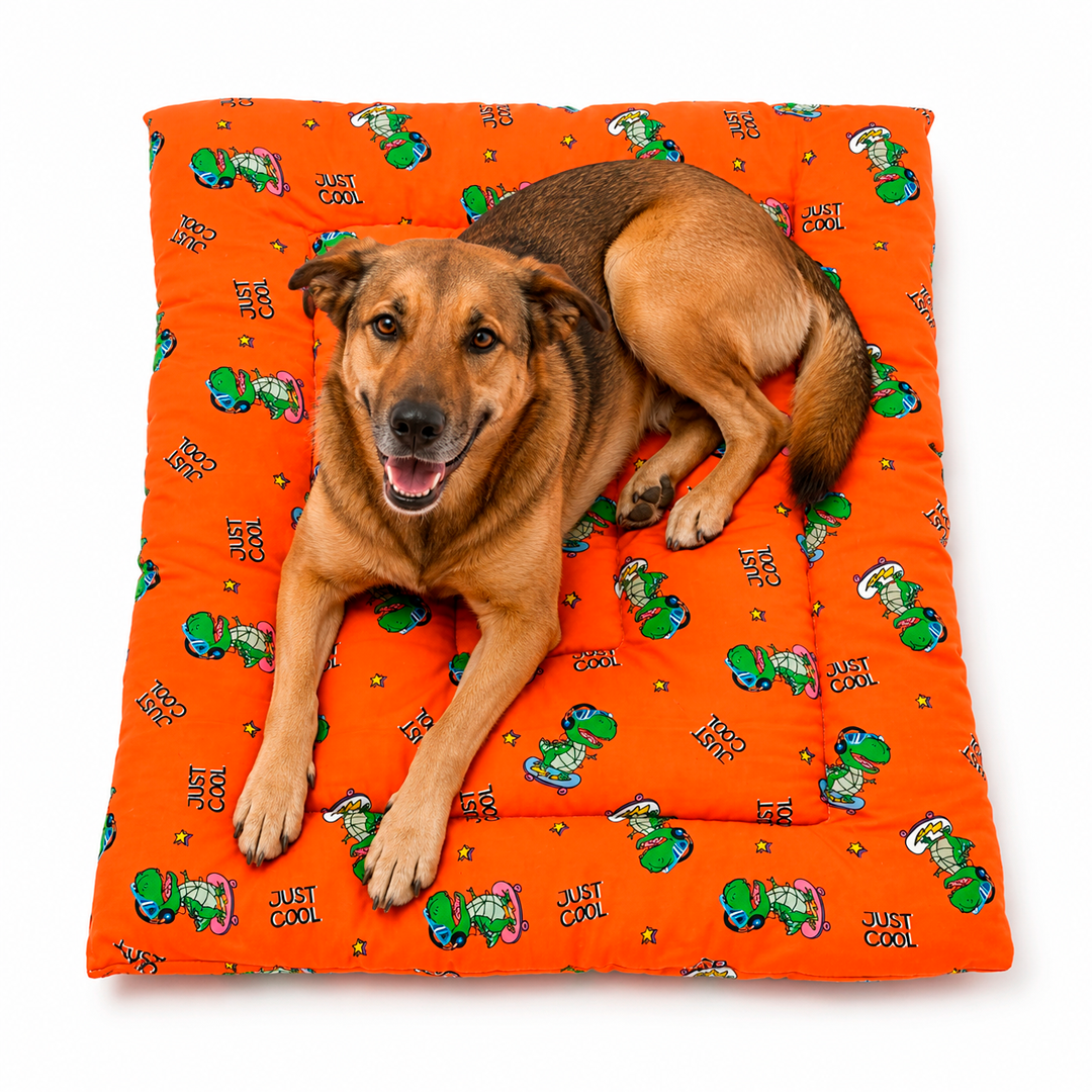Tapete Estampado Y Acolchado Transportadora Para Mascota Dinosaurios Naranja
