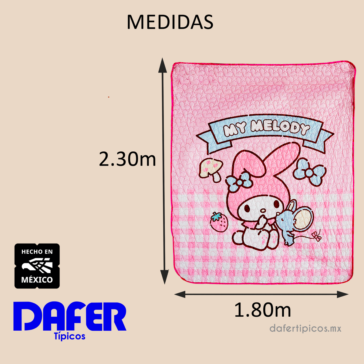Colcha Capitonada Refrescante 1.80x2.20 Providencia® My Melody