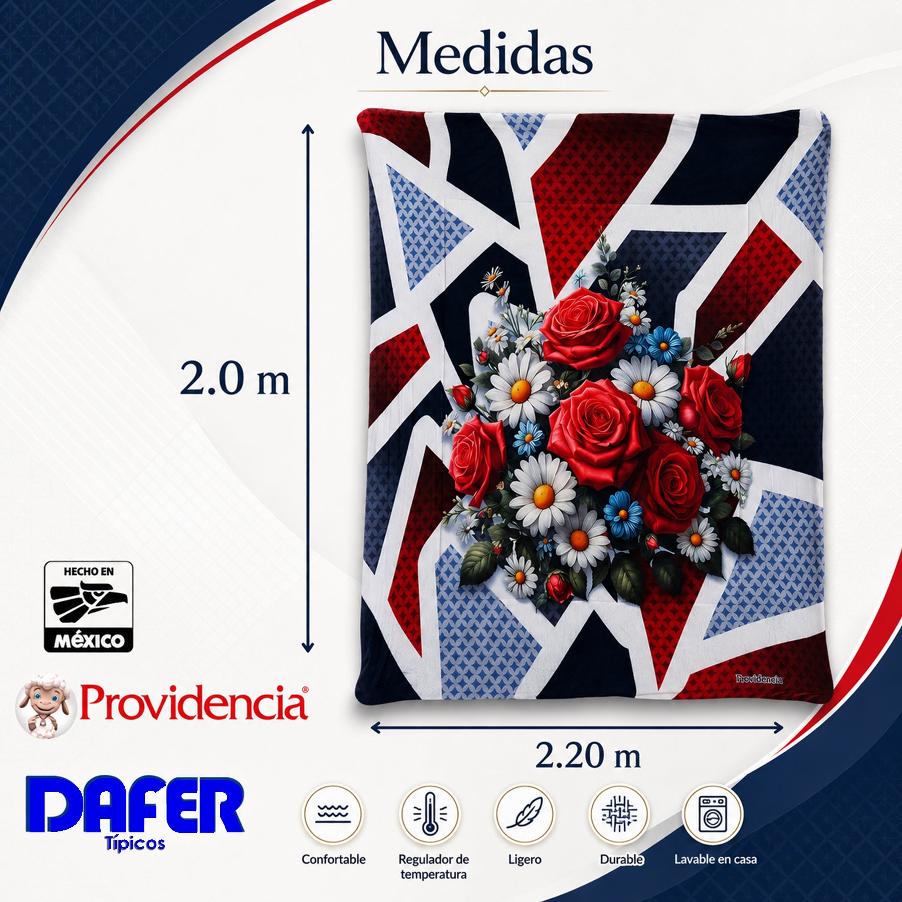 Edredón Borrega Soft Sobrecamero 2x2.20m Marca Providencia® Rosas
