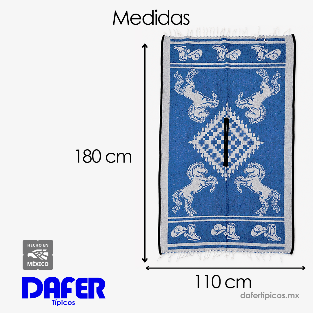 Jorongo Gaban Artesanal Mexicano Caballos Azul