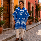 Jorongo Gaban Artesanal Mexicano Herraduras Azul