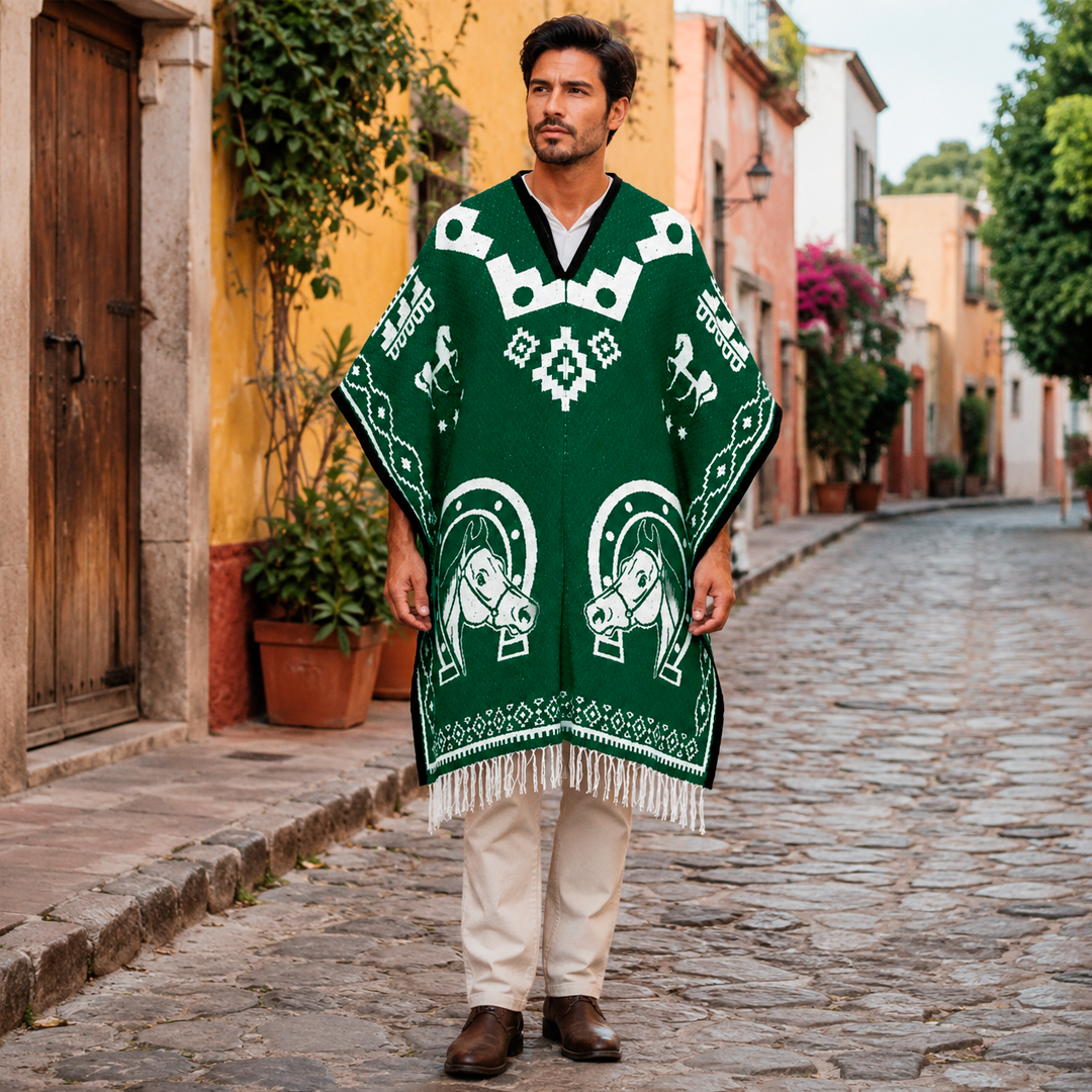 Jorongo Gaban Artesanal Mexicano Herraduras Verde Oscuro