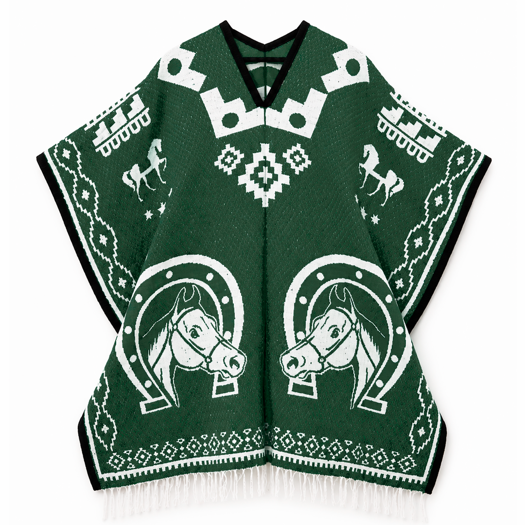 Jorongo Gaban Artesanal Mexicano Herraduras Verde Oscuro