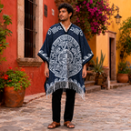 Jorongo Gaban Artesanal Mexicano Calendario Azul Oscuro
