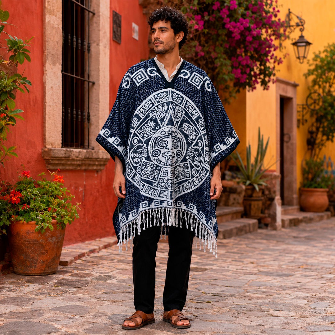 Jorongo Gaban Artesanal Mexicano Calendario Azul Oscuro