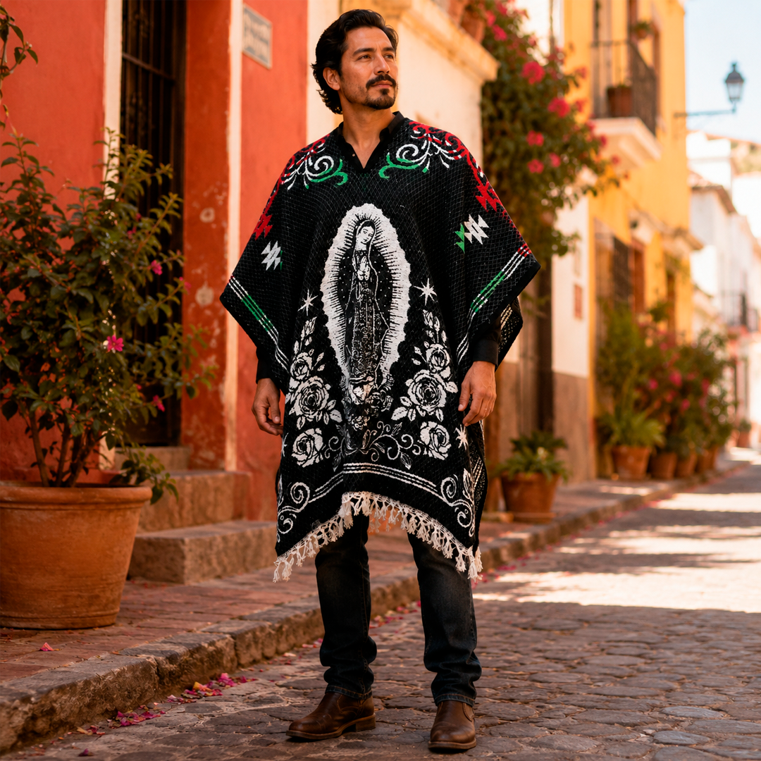 Jorongo Gaban Artesanal Mexicano Virgen Tricolor