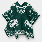 Jorongo Gaban Artesanal Mexicano Caballos Herradura Verde Oscuro