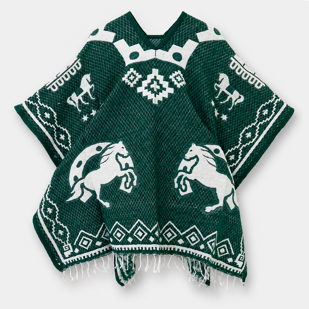 Jorongo Gaban Artesanal Mexicano Caballos Herradura Verde Oscuro