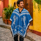 Jorongo Gaban Artesanal Mexicano Caballos Azul