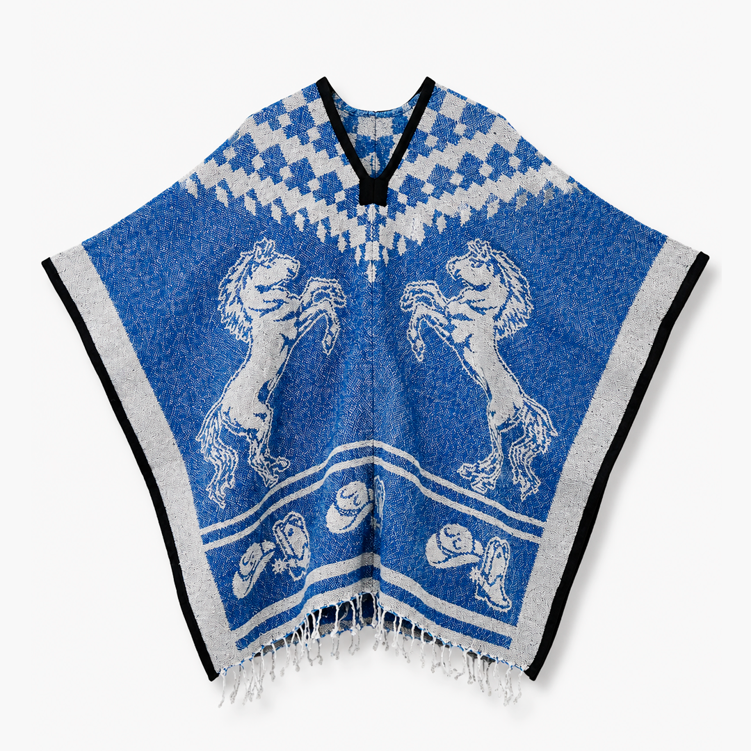 Jorongo Gaban Artesanal Mexicano Caballos Azul