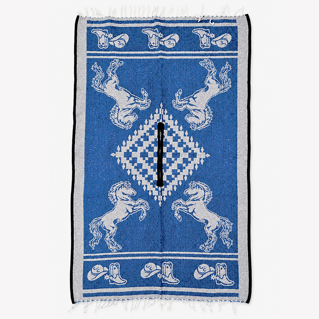 Jorongo Gaban Artesanal Mexicano Caballos Azul