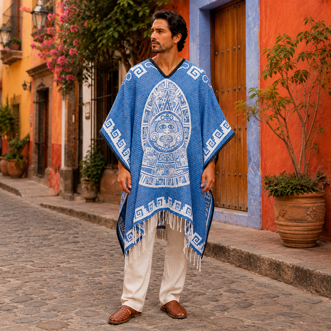 Jorongo Gaban Artesanal Mexicano Calendario Azul