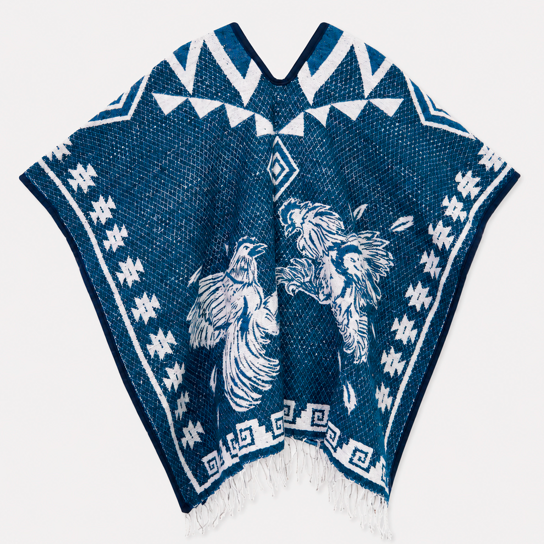 Jorongo Gaban Artesanal Mexicano Gallos Azul