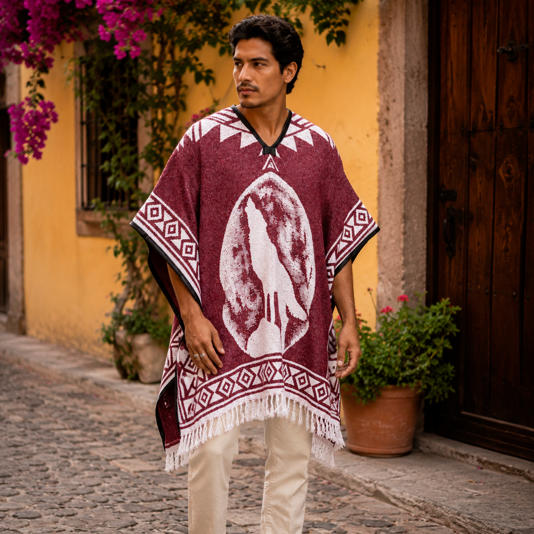 Jorongo Gaban Artesanal Mexicano Lobo Vino