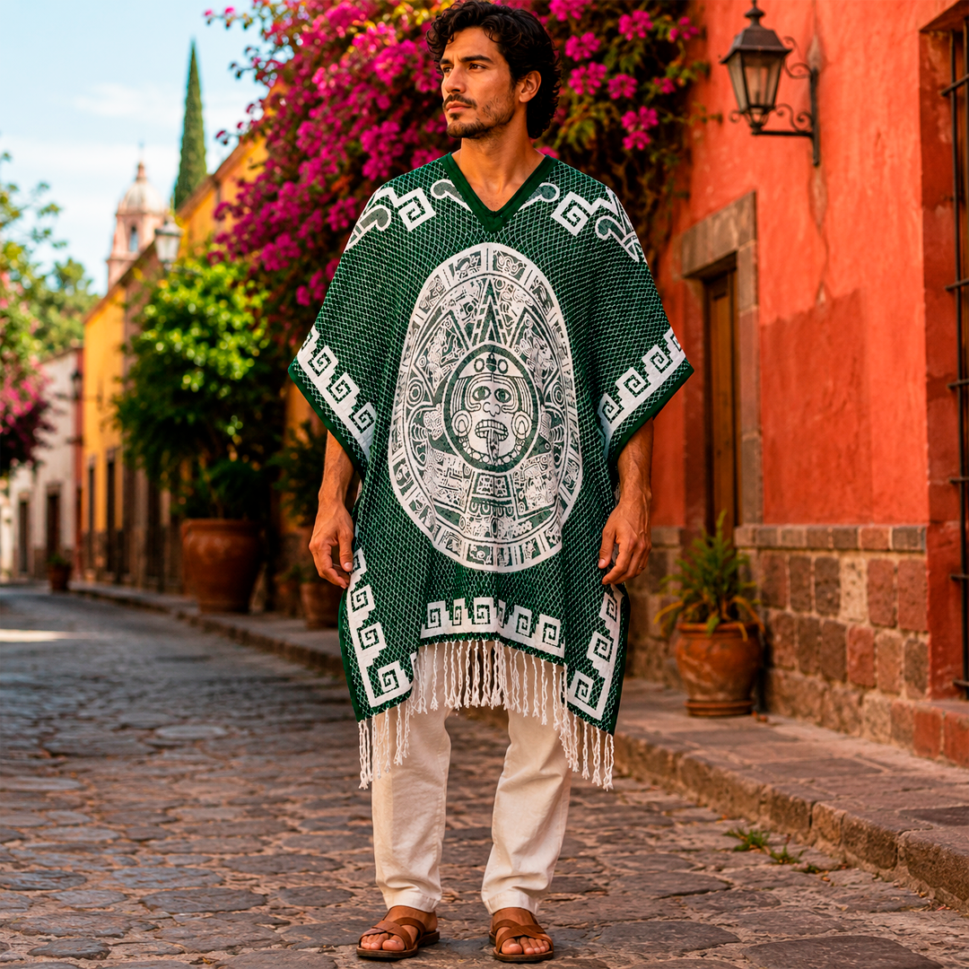 Jorongo Gaban Artesanal Mexicano Calendario Verde Oscuro